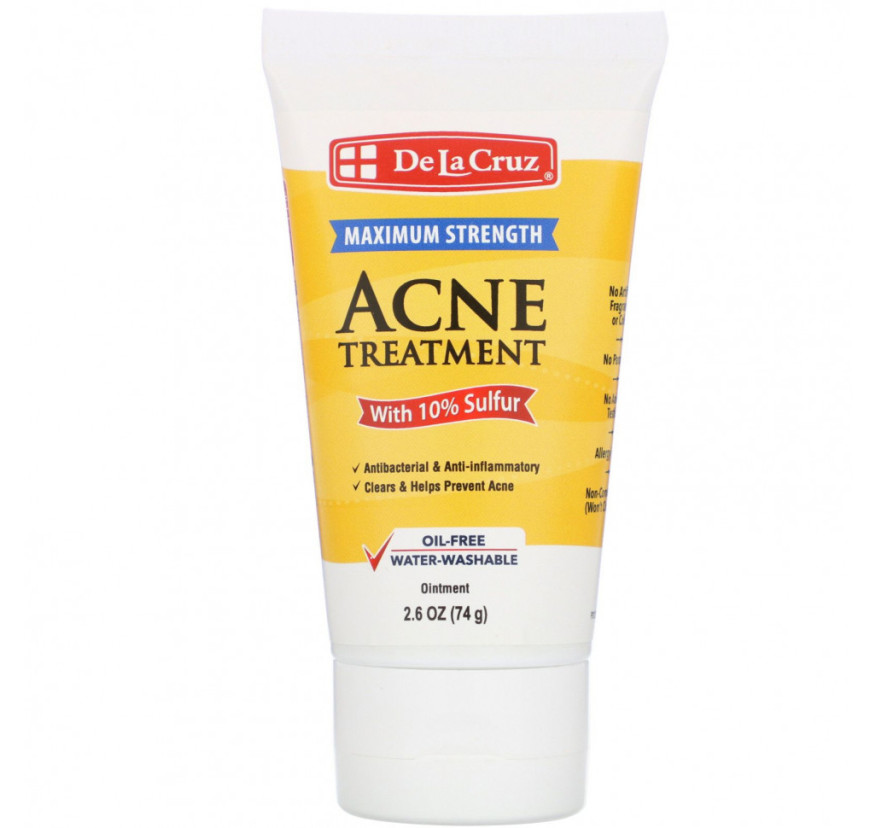 De La Cruz, мазь для лечения акне с 10% серой, «Максимальная сила», 74 г (2,6 унции)