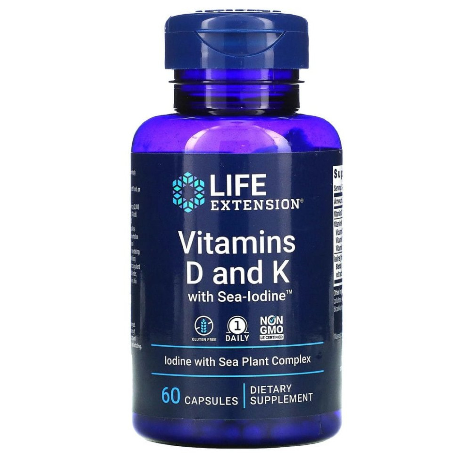 Life Extension, витамины D и К с йодом Sea-Iodine, 60 капсул
