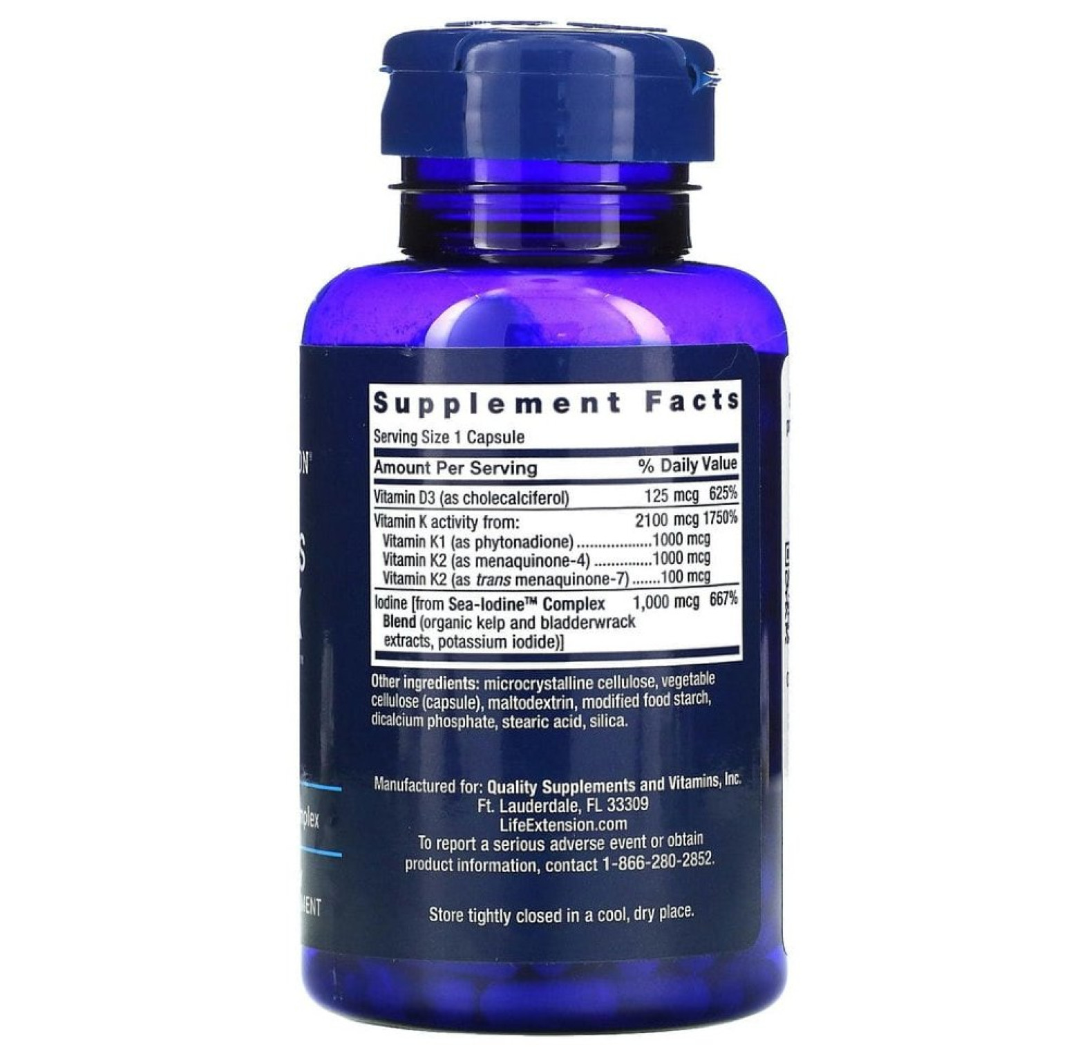 Life Extension, витамины D и К с йодом Sea-Iodine, 60 капсул