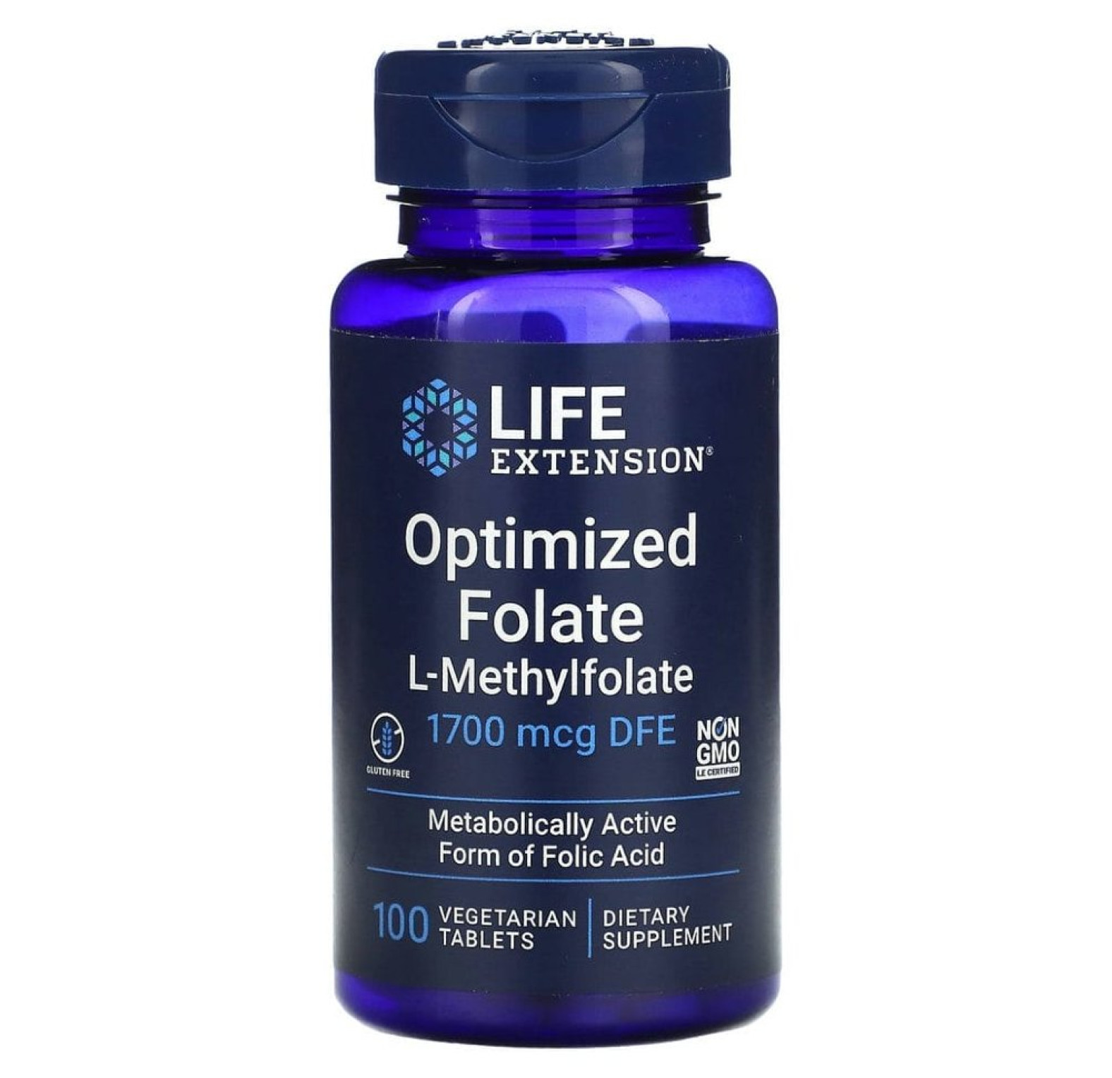 Life Extension, оптимизированный фолат, 1700 мкг DFE, 100 вегетарианских таблеток