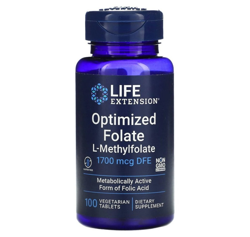 Life Extension, оптимизированный фолат, 1700 мкг DFE, 100 вегетарианских таблеток