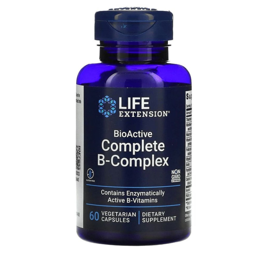 Life Extension, полный биоактивный комплекс витаминов группы B, 60 вегетарианских капсул