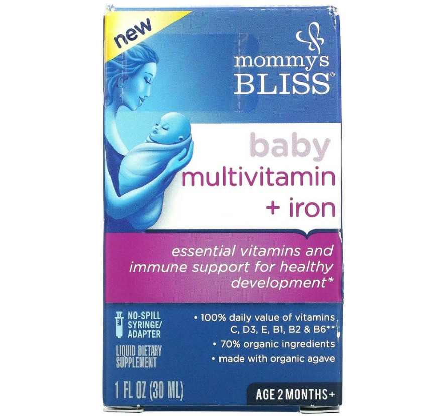 Mommy's Bliss, детские поливитамины + железо, от 2 месяцев, виноград, 30 мл
