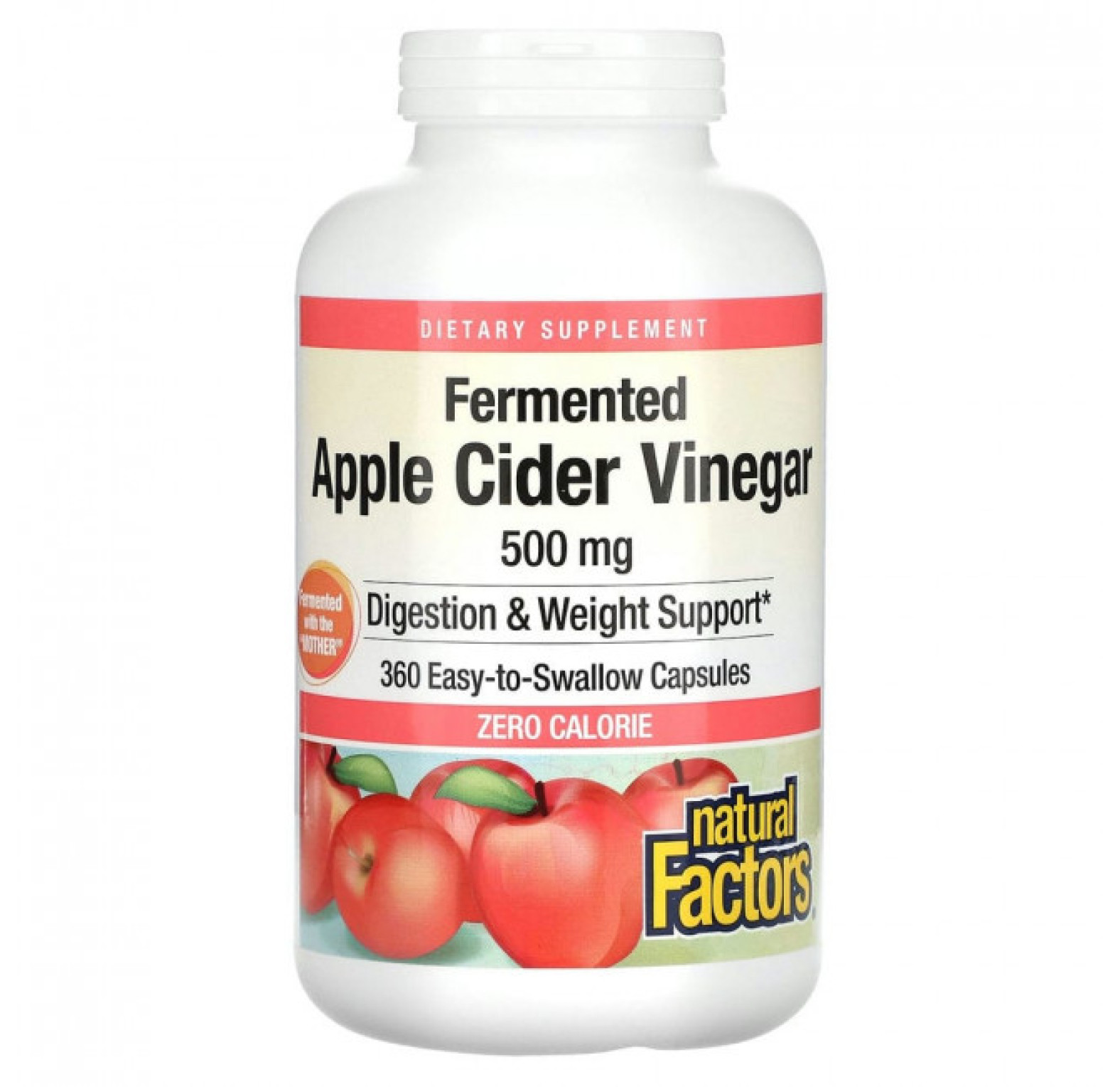Natural Factors, Яблочный уксус, 500 мг, 360 капсул