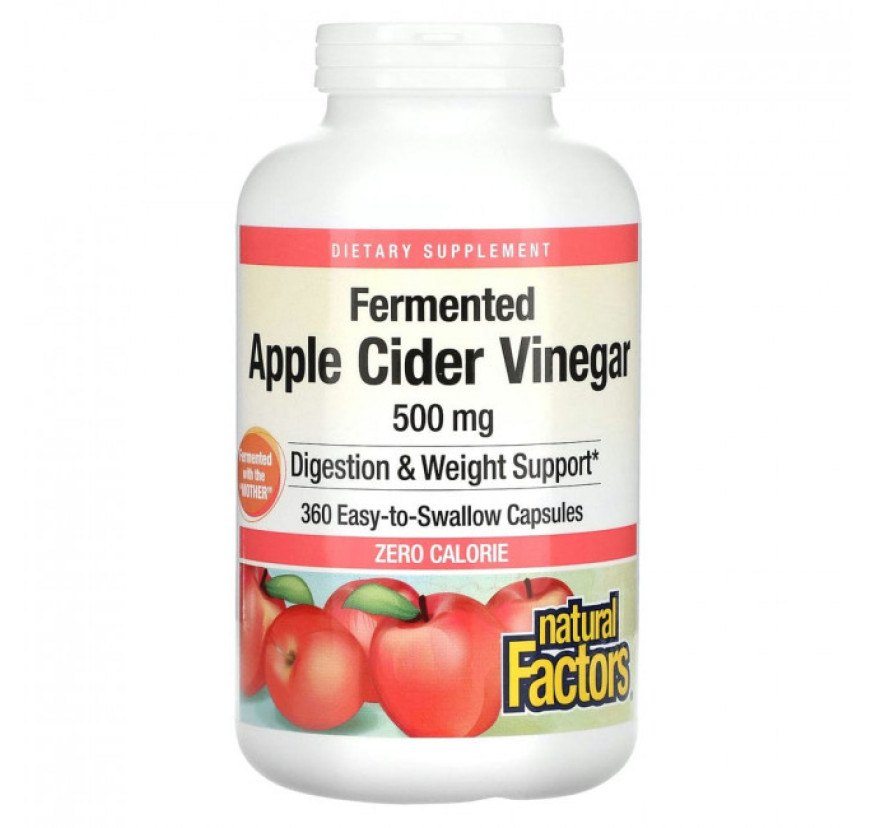 Natural Factors, Яблочный уксус, 500 мг, 360 капсул