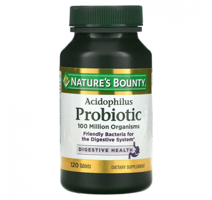 Nature's Bounty, пробиотик с ацидофильными лактобактериями, 120 таблеток