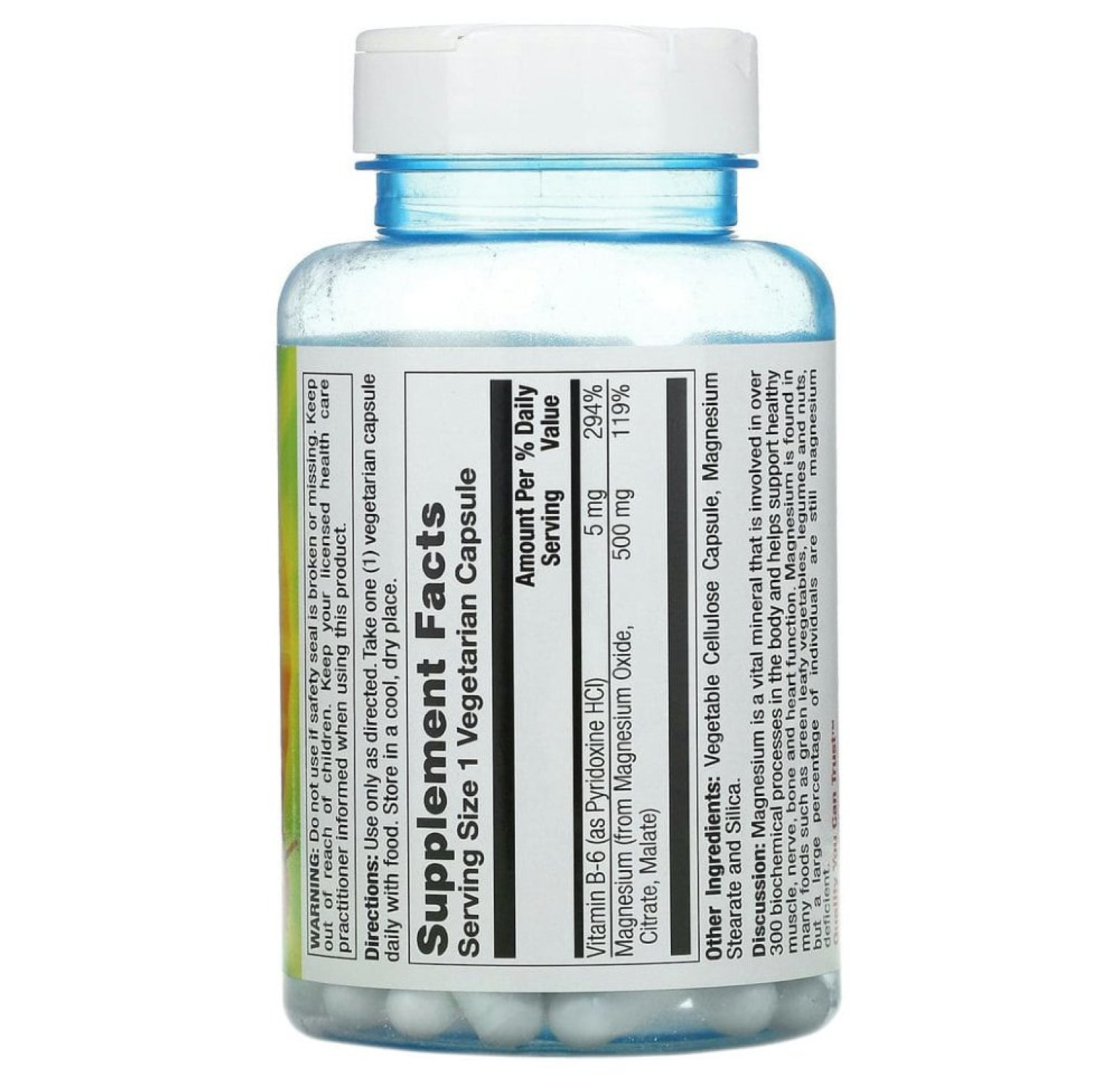 Nature's Life, магний, 500 мг, 100 вегетарианских капсул