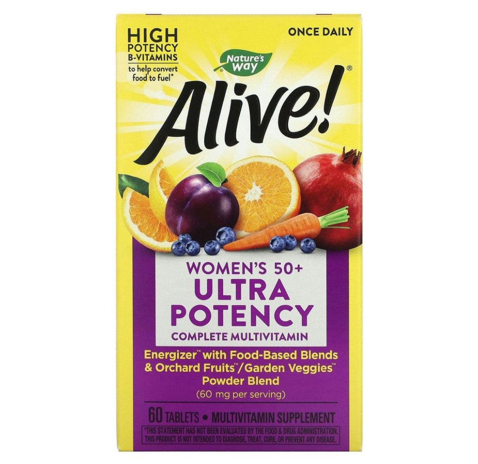 Nature's Way, Alive! комплекс высокоэффективных мультивитаминов для женщин 50 лет и старше, один раз в день, 60 таблеток