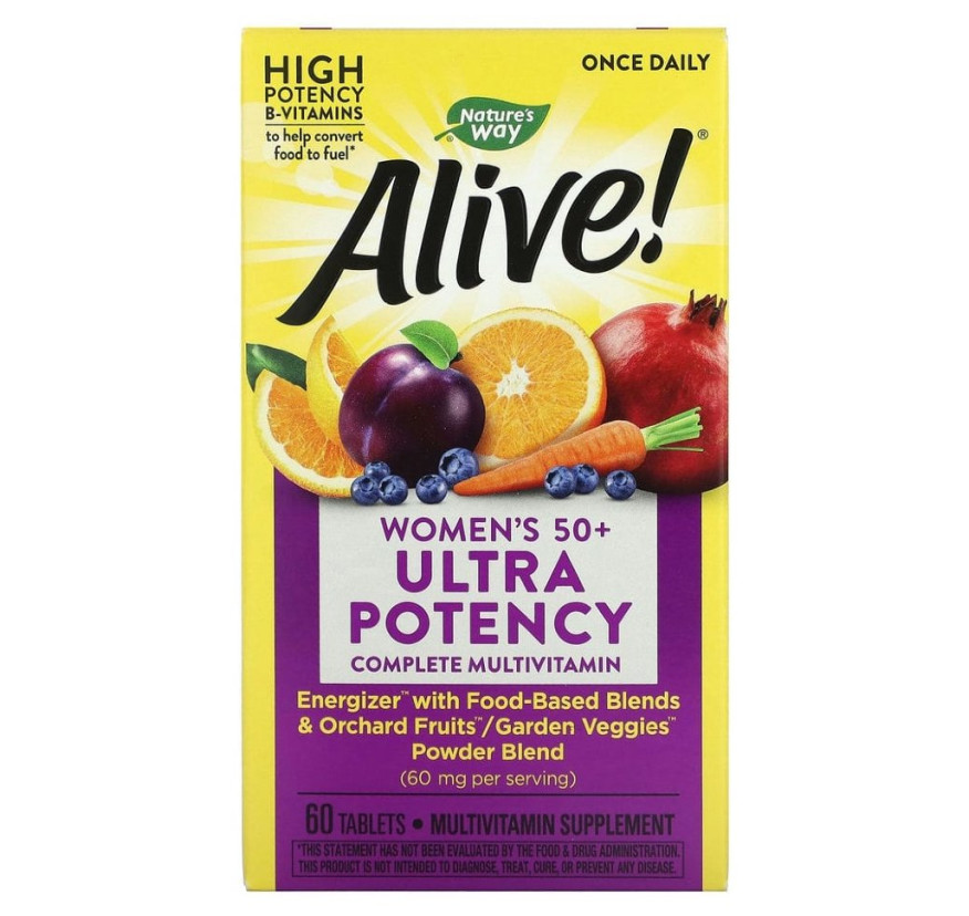 Nature's Way, Alive! комплекс высокоэффективных мультивитаминов для женщин 50 лет и старше, один раз в день, 60 таблеток