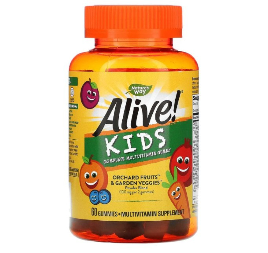 Nature's Way, Alive! комплекс мультивитаминов для детей, вишня, апельсин и виноград, 60 жевательных конфет