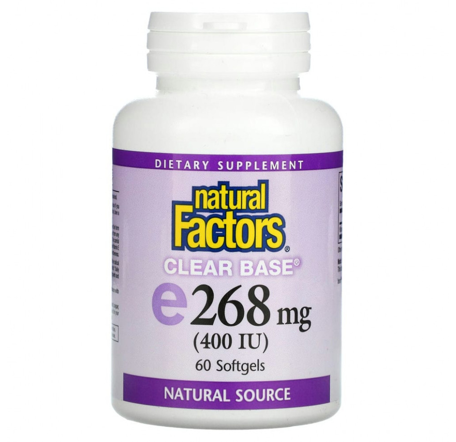 Natural Factors, Clear Base Vitamin E, 268 мг (400 МЕ), 60 мягких таблеток