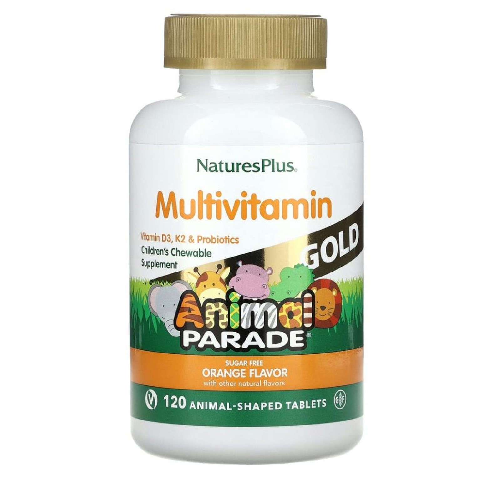 NaturesPlus, Animal Parade Gold, мультивитамины для детей, апельсин, без сахара, 120 таблеток в форме животных