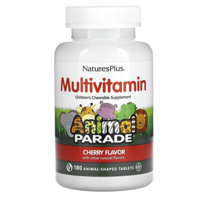 NaturesPlus, Animal Parade, добавка для детей в виде жевательных мультивитаминов, со вкусом вишни, 180 таблеток в форме животных
