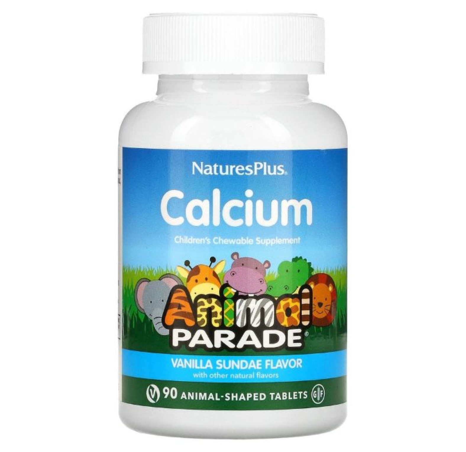 NaturesPlus, Animal Parade, кальций, жевательная добавка для детей, со вкусом ванильного мороженого, без сахара, 90 таблеток в форме животных