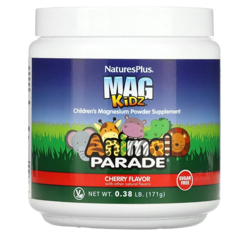 NaturesPlus, Mag Kidz, Animal Parade, добавка с магнием в виде порошка для детей, вкус вишни, 171 г (0,38 фунта)