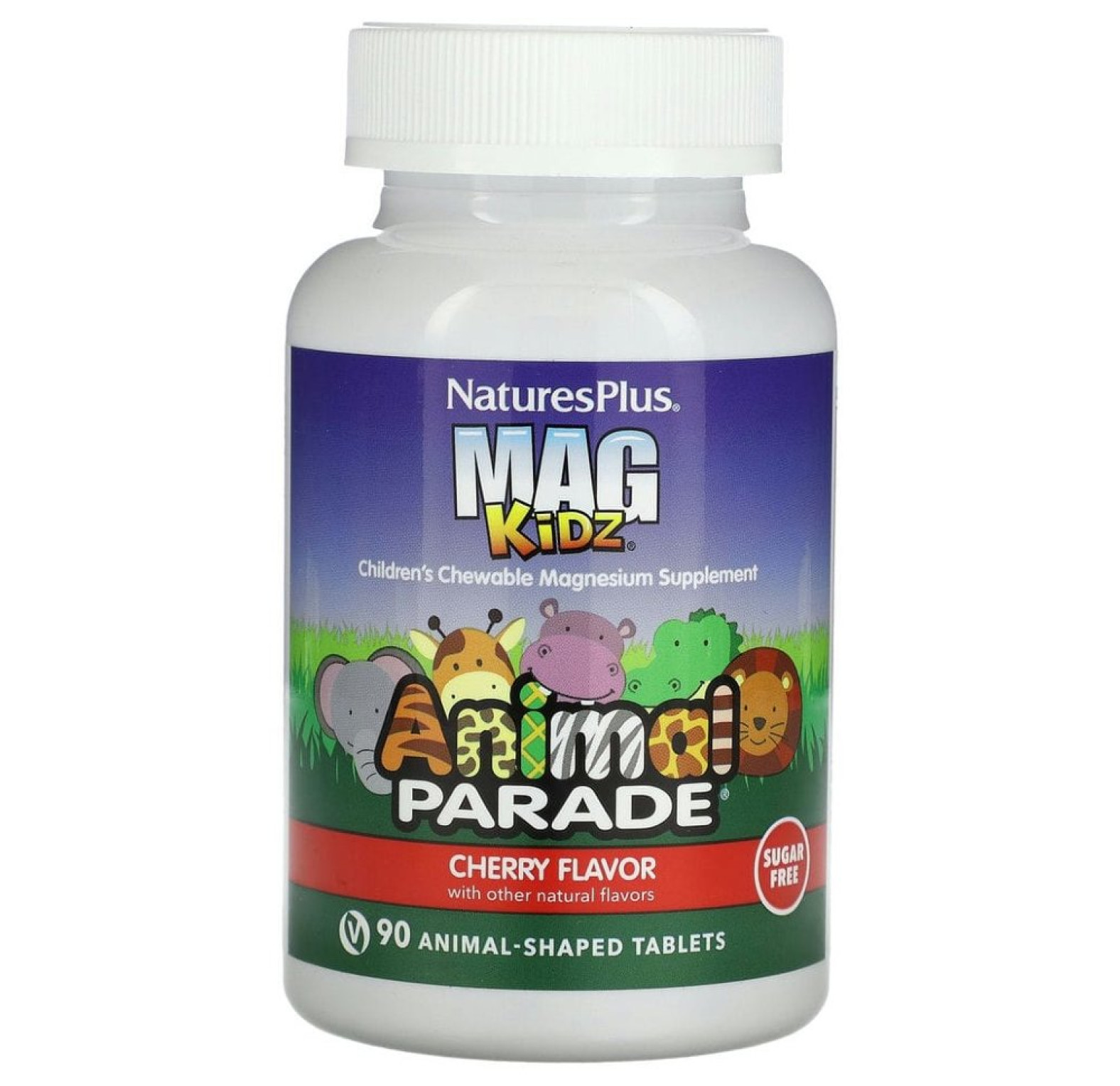 NaturesPlus, MagKidz, Animal Parade, жевательные таблетки с магнием для детей, вишня, 90 таблеток в форме животных
