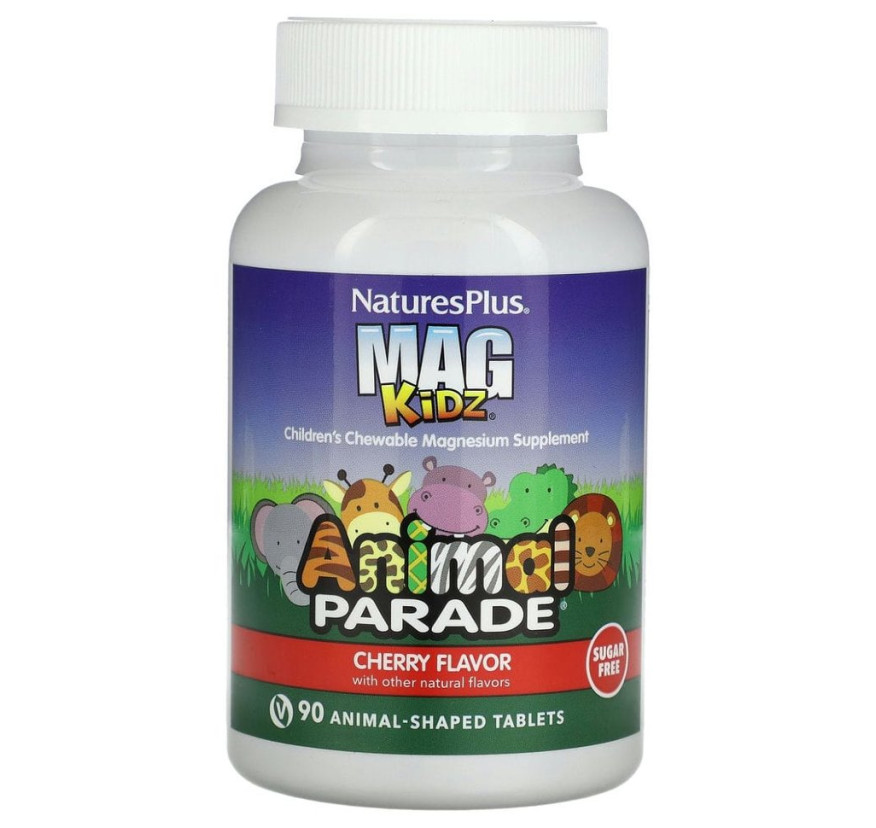 NaturesPlus, MagKidz, Animal Parade, жевательные таблетки с магнием для детей, вишня, 90 таблеток в форме животных