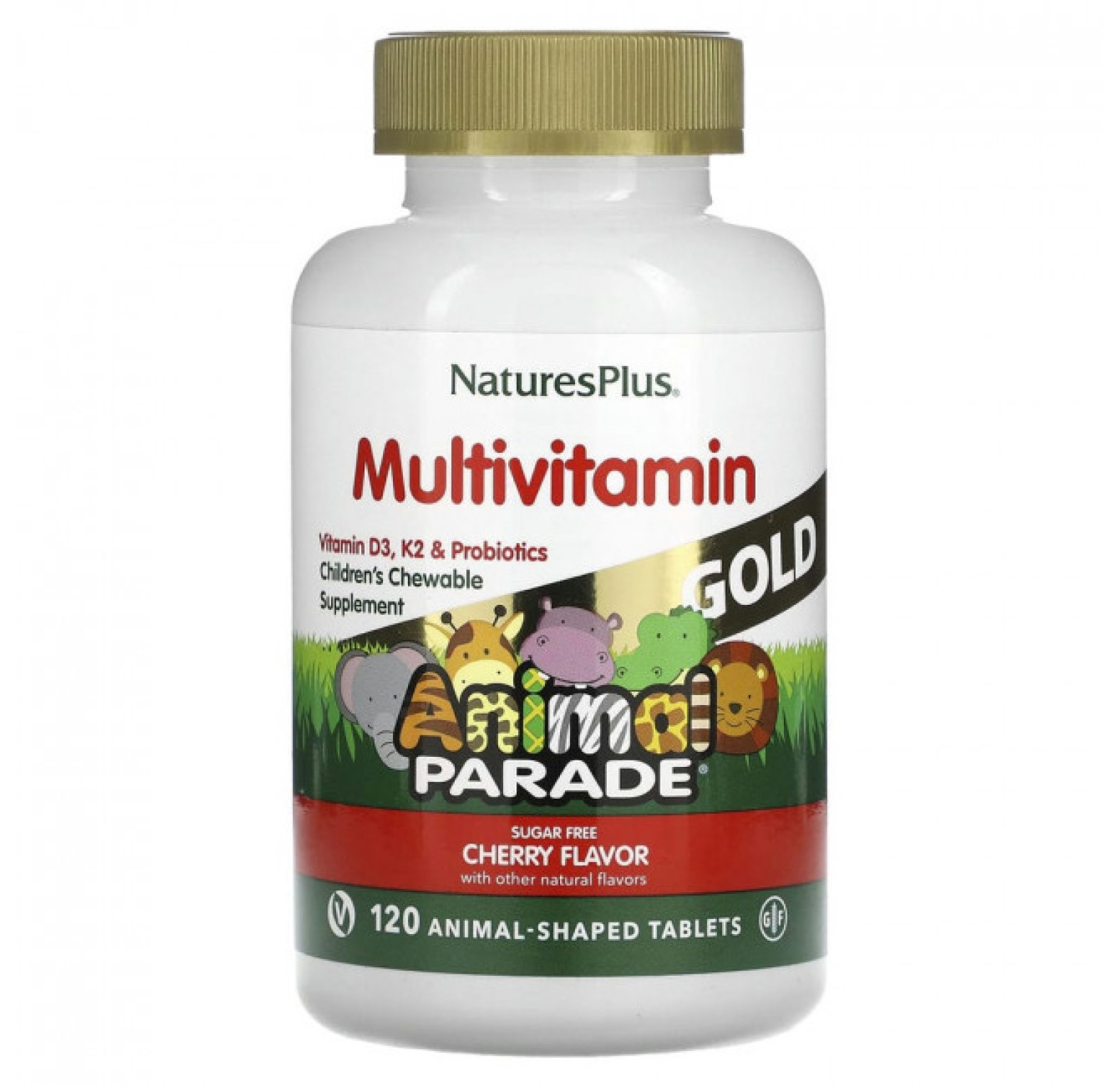 NaturesPlus, Source of Life, Animal Parade Gold, добавка для детей с мультивитаминами и микроэлементами, натуральный ароматизатор «Вишня», 120 таблеток в форме животных