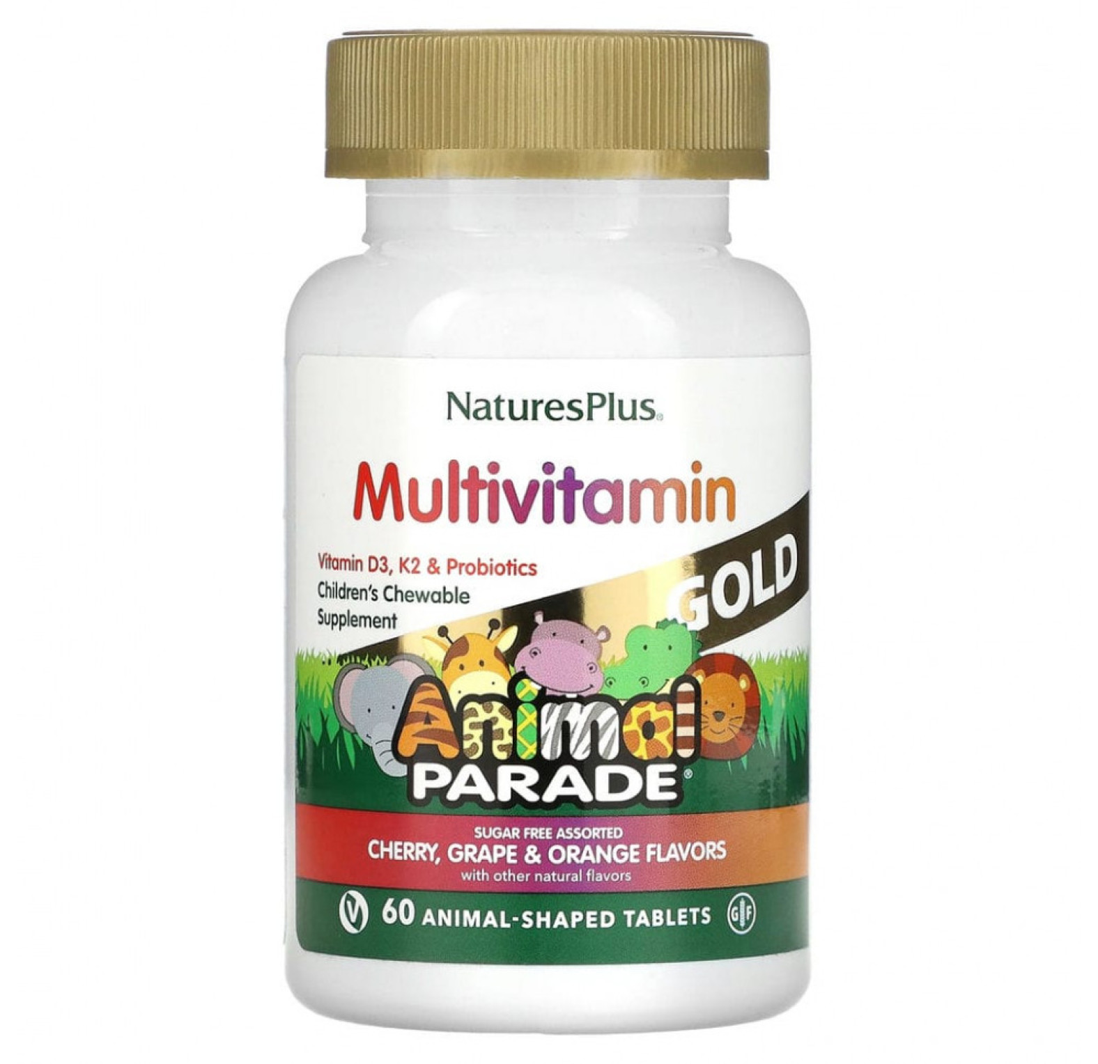 NaturesPlus, Source of Life, Animal Parade Gold, жевательные мультивитамины с микроэлементами для детей, в ассортименте, 60 таблеток в форме животных