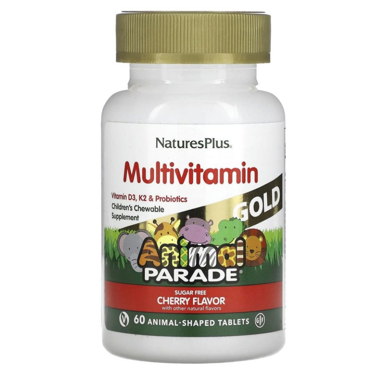 NaturesPlus, Source of Life, Animal Parade Gold, жевательные мультивитамины с микроэлементами для детей, со вкусом вишни, 60 таблеток в форме животных