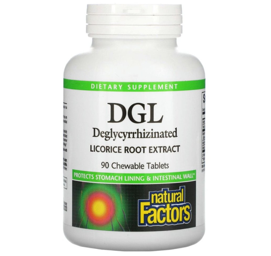Natural Factors, DGL, глицирризинат экстракта из корня солодки, 90 жевательных таблеток