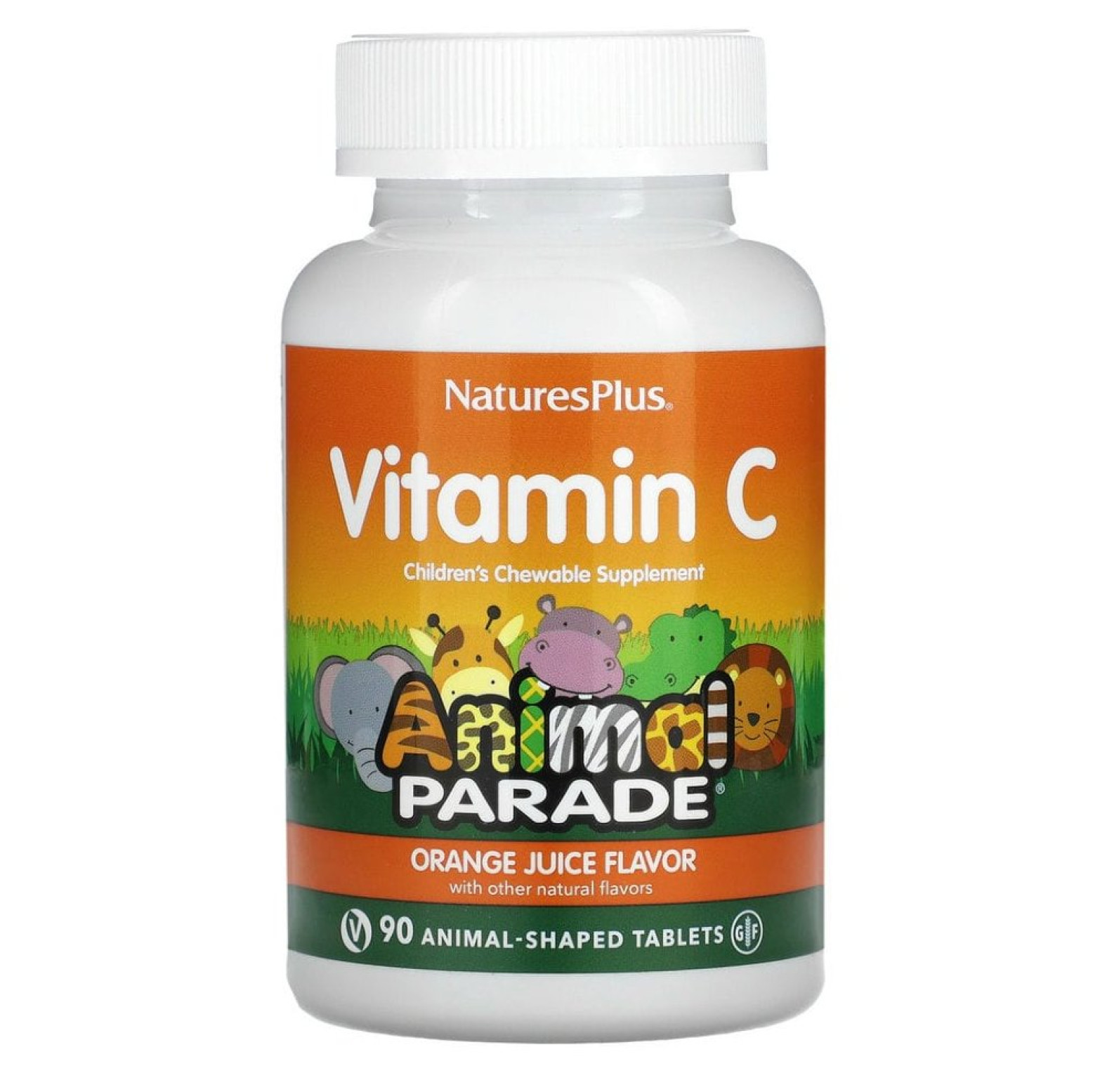 NaturesPlus, Source of Life, Animal Parade, витамин C, вкус натурального апельсинового сока, 90 таблеток в форме животных
