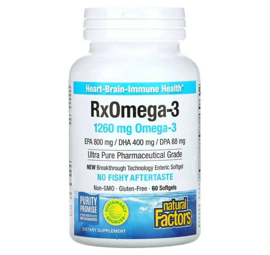 Natural Factors, RxOmega-3, 630 мг, 60 капсул Enteripure