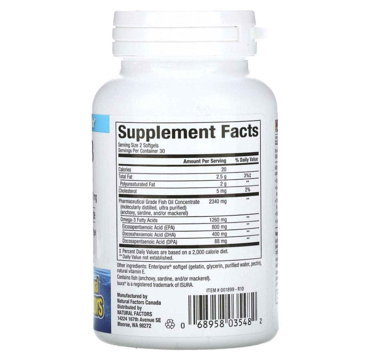 Natural Factors, RxOmega-3, 630 мг, 60 капсул Enteripure