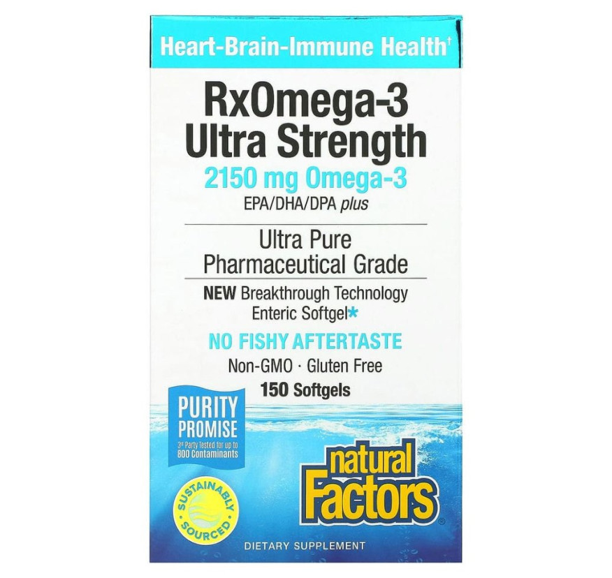 Natural Factors, Ultra Strength RxOmega-3, 900 мг ЭПК/ДГК, 150 мягких таблеток Enteripure