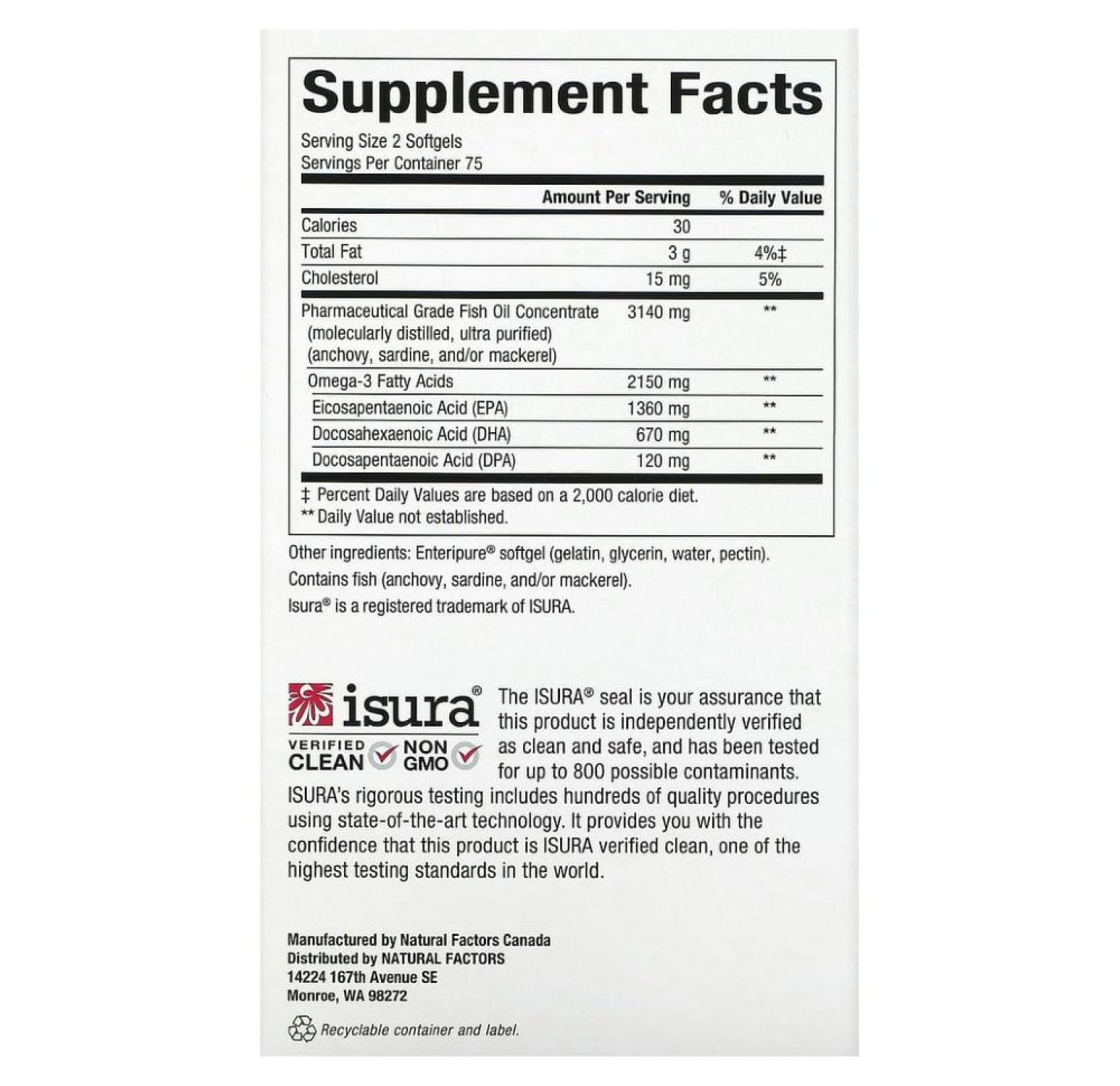 Natural Factors, Ultra Strength RxOmega-3, 900 мг ЭПК/ДГК, 150 мягких таблеток Enteripure