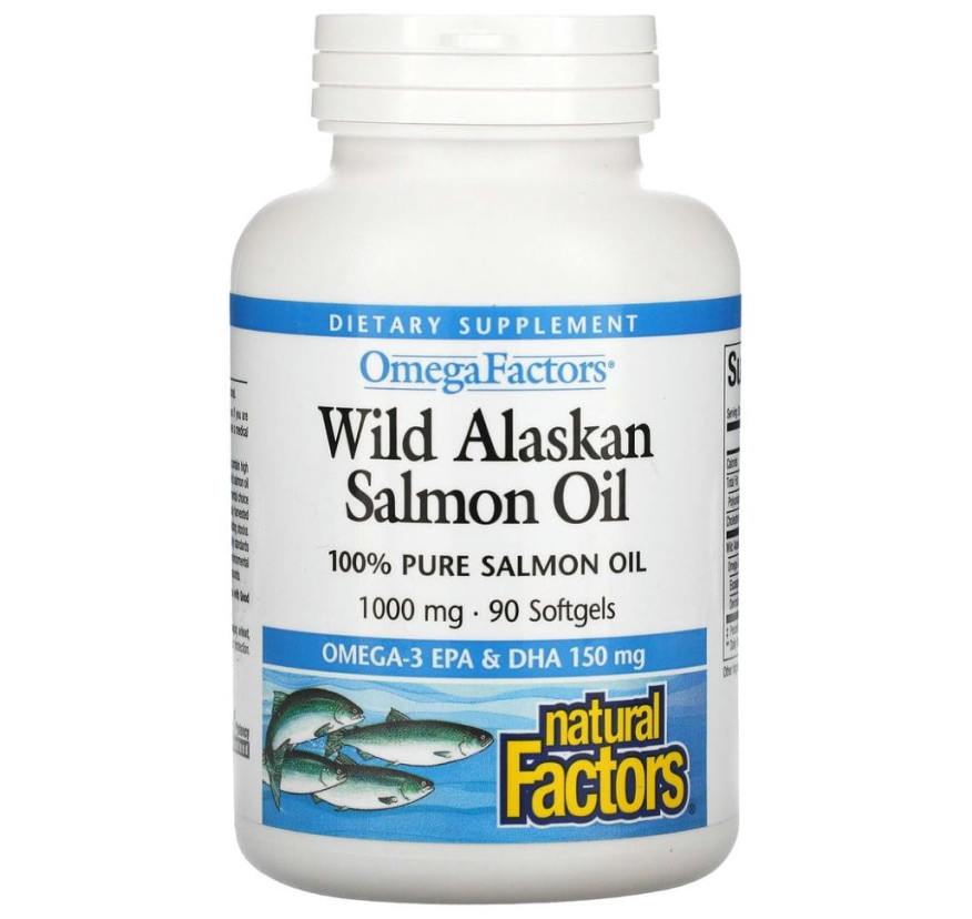 Natural Factors, жир дикого аляскинского лосося, 1000 мг, 90 капсул