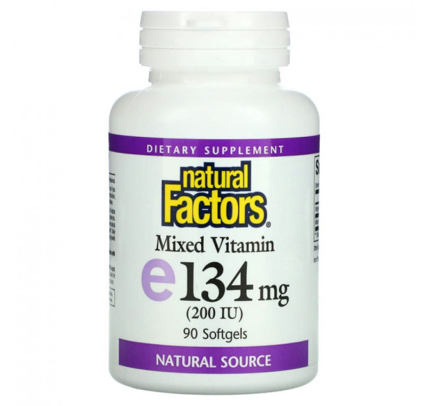 Natural Factors, смесь витаминов, витамин E, 200 МЕ, 90 мягких таблеток