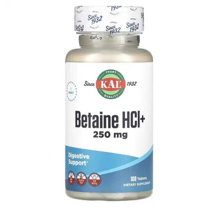 KAL, бетаина гидрохлорид+, 100 таблеток