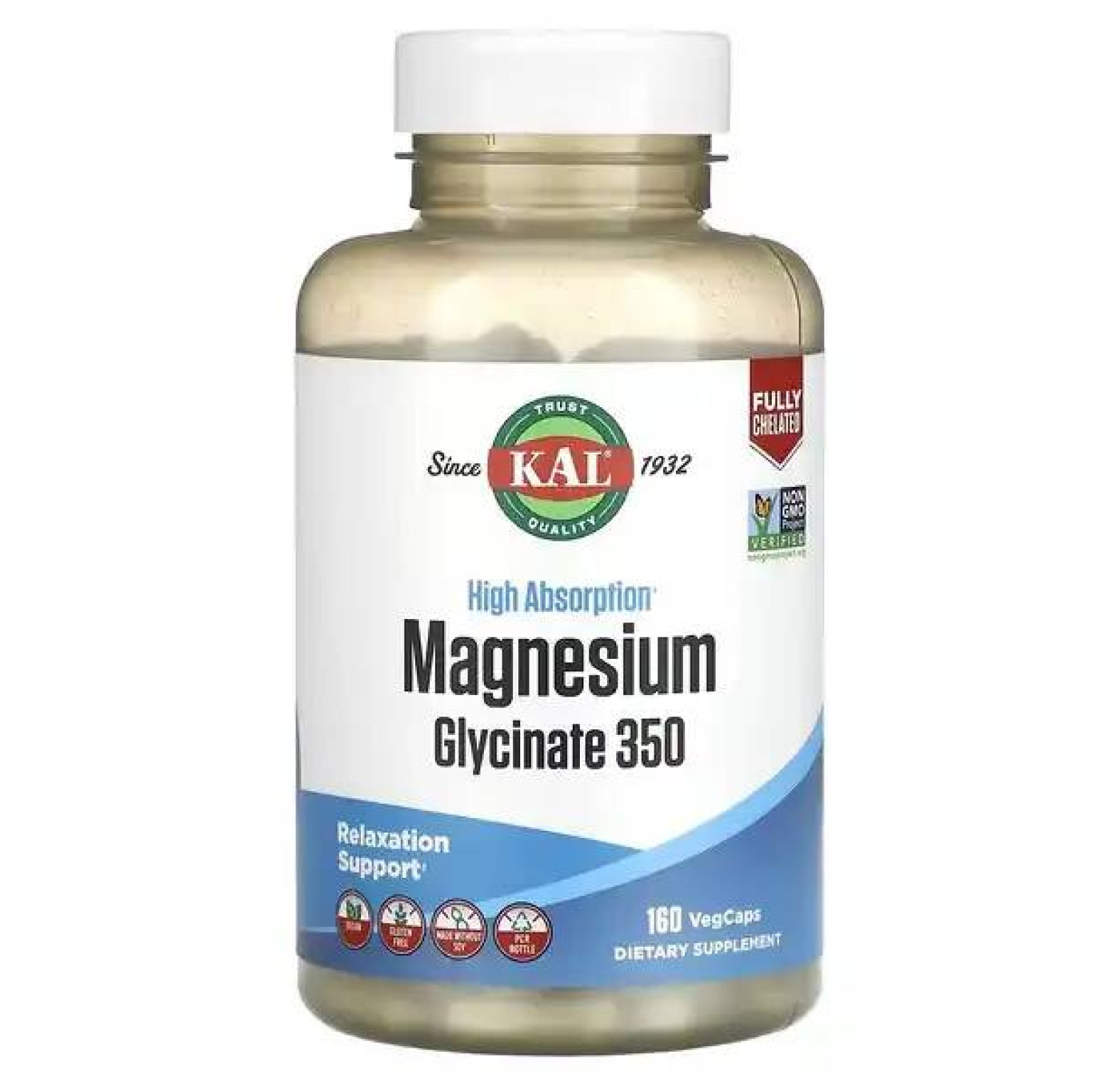 KAL, Глицинат магния с высокой абсорбцией 350, 160 вегетарианских капсул