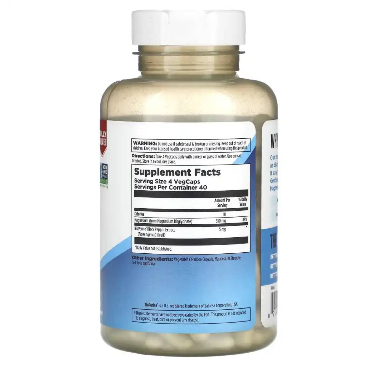 KAL, Глицинат магния с высокой абсорбцией 350, 160 вегетарианских капсул