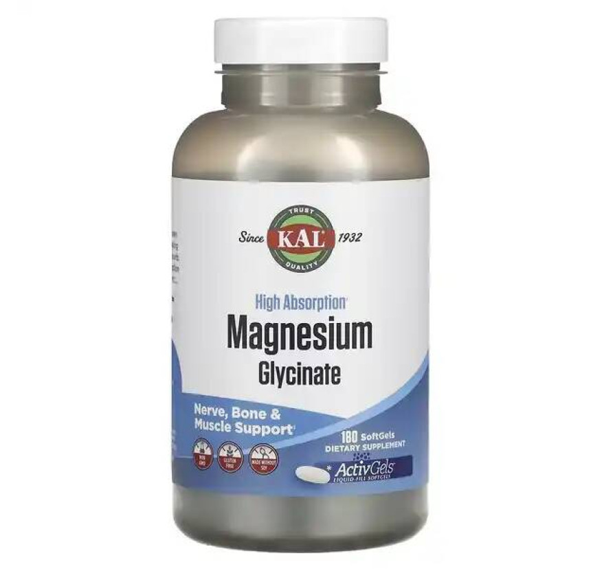KAL, Глицинат магния с высокой усвояемостью, 180 мягких таблеток