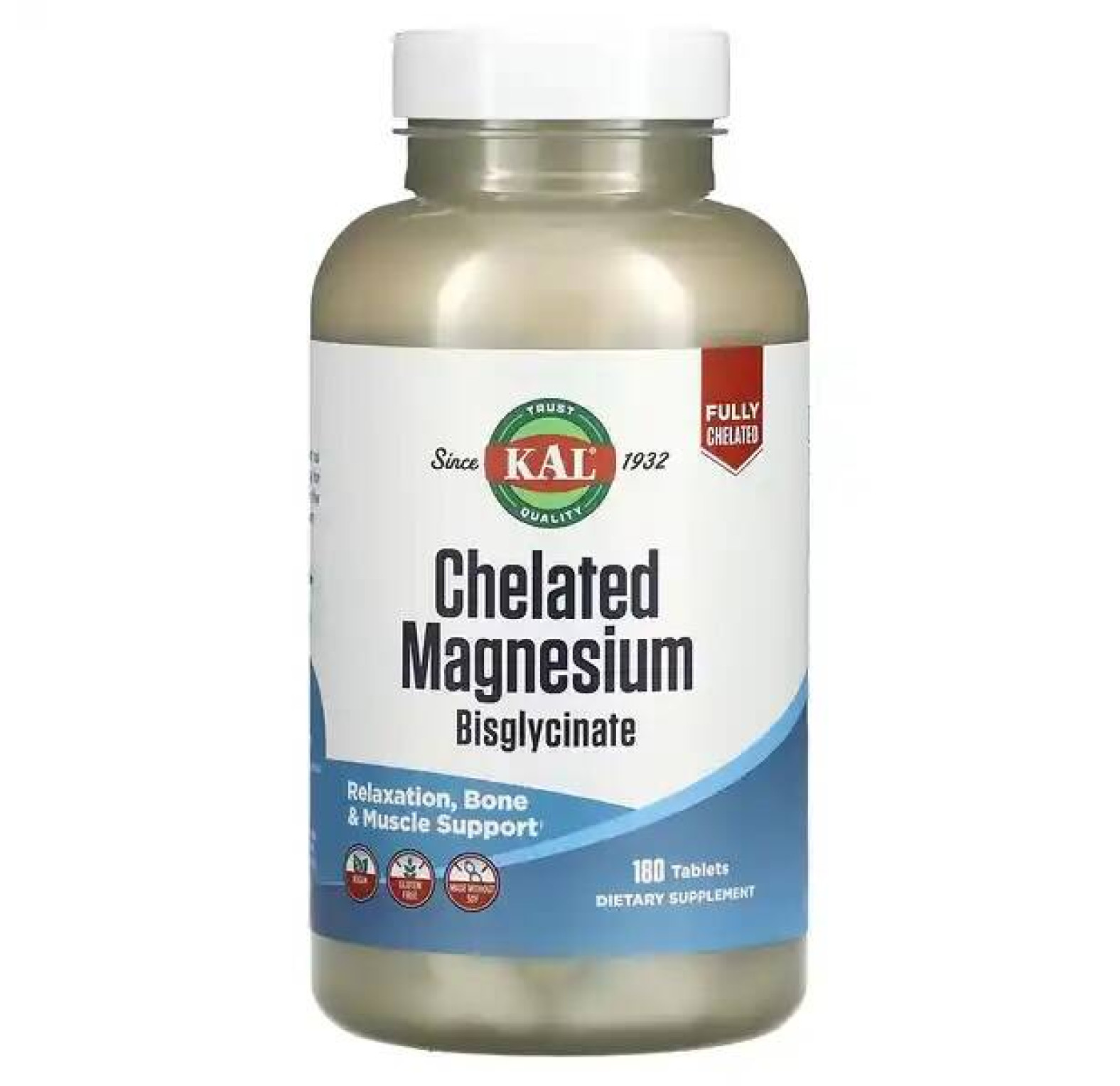 KAL, Хелатный бисглицинат магния, 180 таблеток