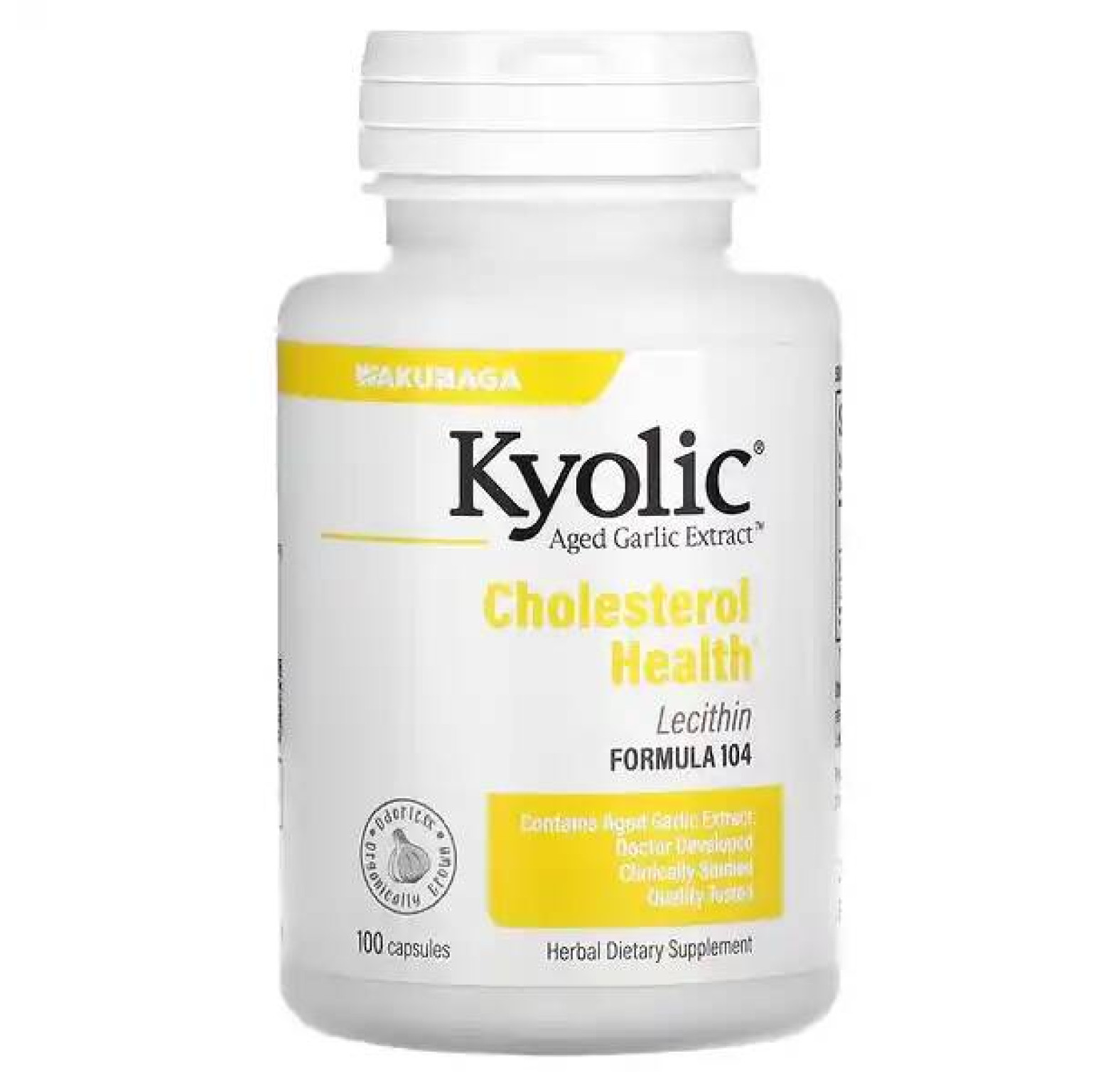 Kyolic, Aged Garlic Extract, экстракт чеснока с лецитином, состав 104 для снижения уровня холестерина, 100 капсул