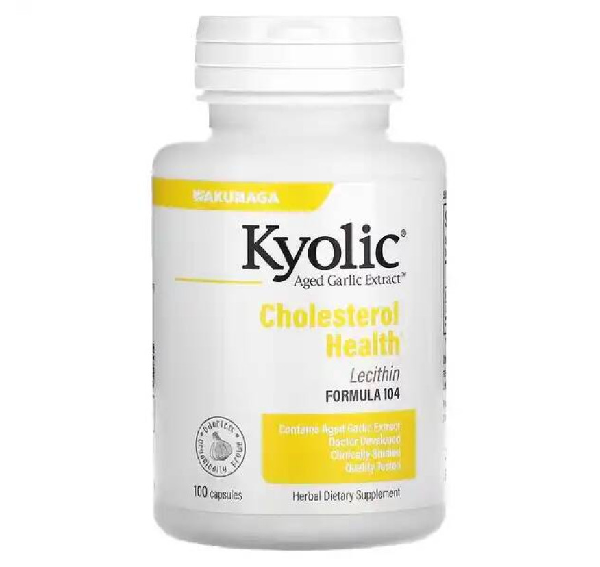 Kyolic, Aged Garlic Extract, экстракт чеснока с лецитином, состав 104 для снижения уровня холестерина, 100 капсул
